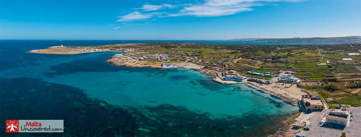 View of Armier and Little Armier Bay beaches in Malta.