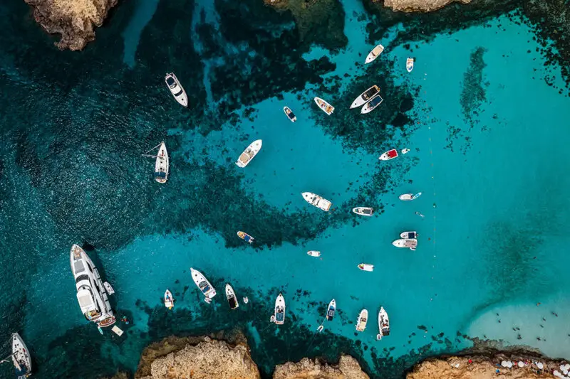 Aerial view of Blue Lagoon Bay in Malta.