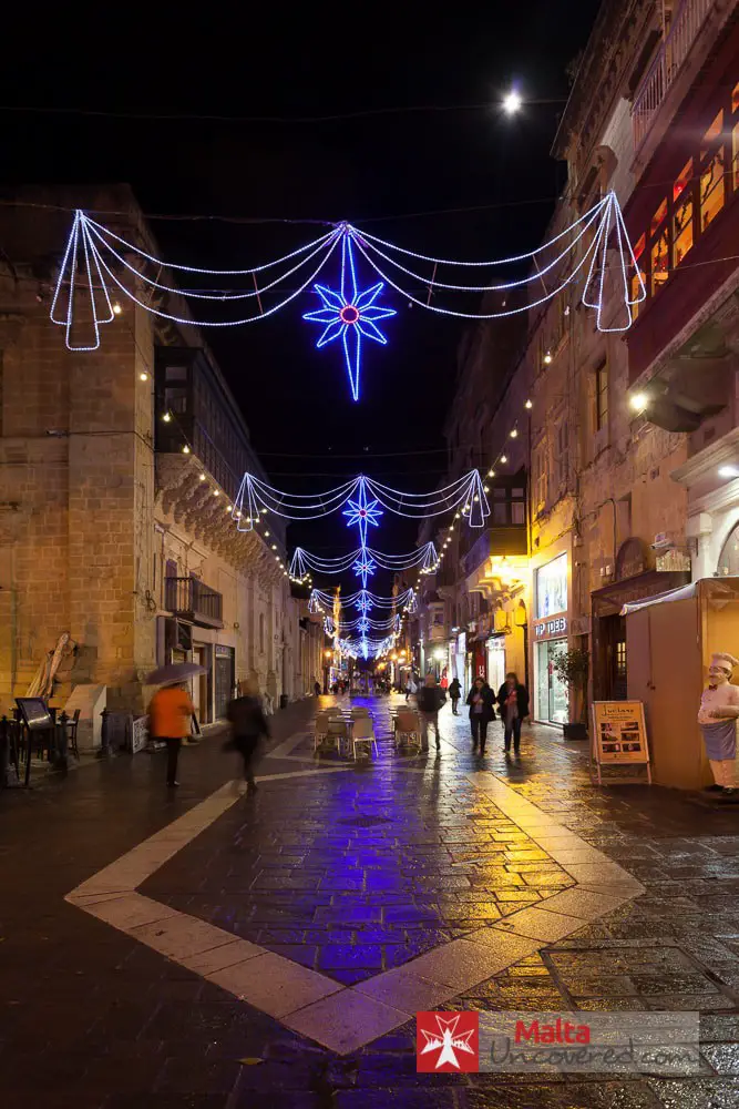 Christmas lights in Merchants Street, Valletta