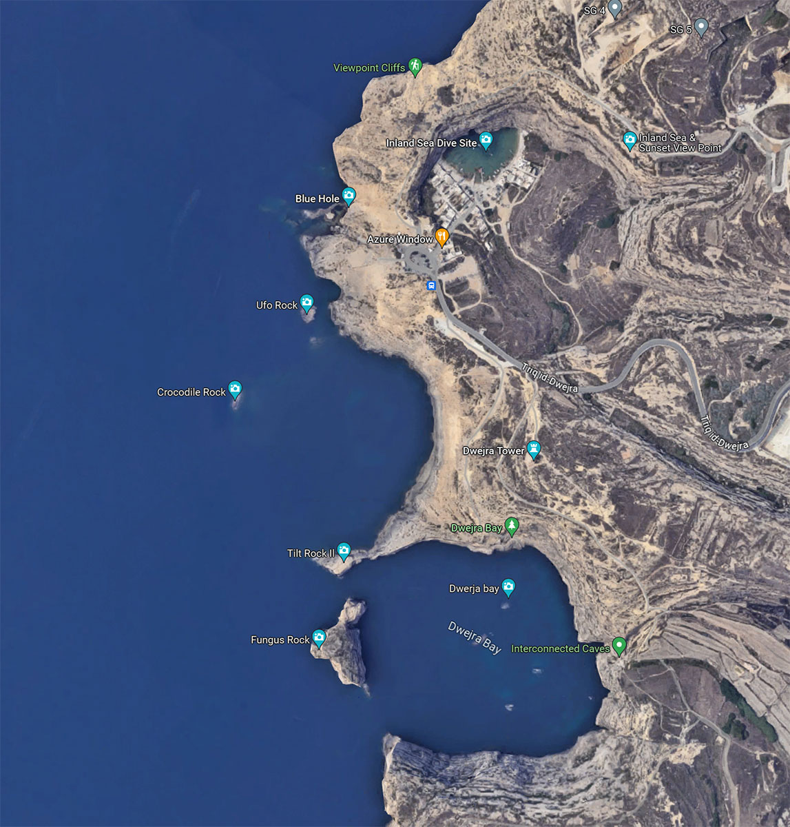 Satellite view of Dwejra off Google Maps.