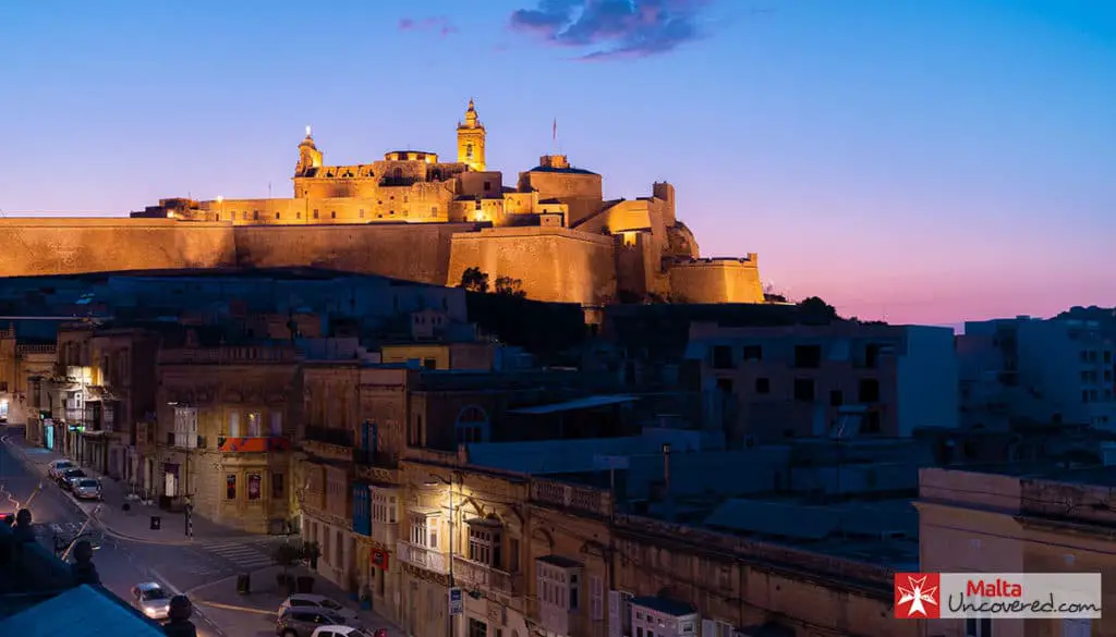The weather in Gozo in summer: A typical blue skyline over the Citadel in Victoria.