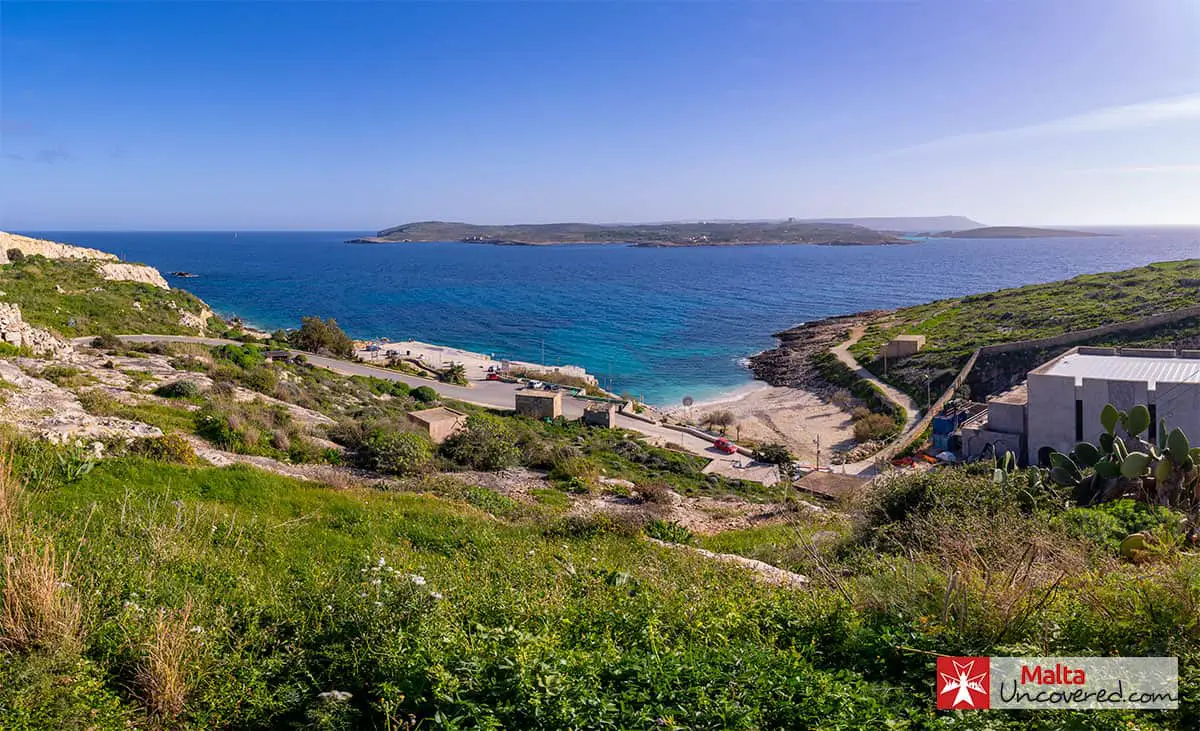 Hondoq ir-Rummien Bay with views of Comino, in February.