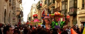 Carnival celebrations with floats in Republic Street, Valletta