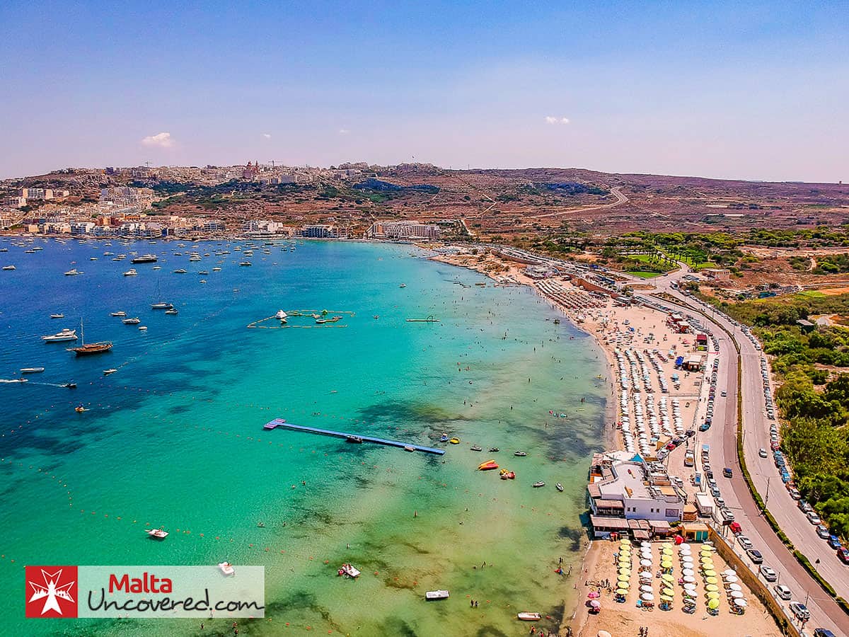 Mellieha Bay on a hot summer's day in August.