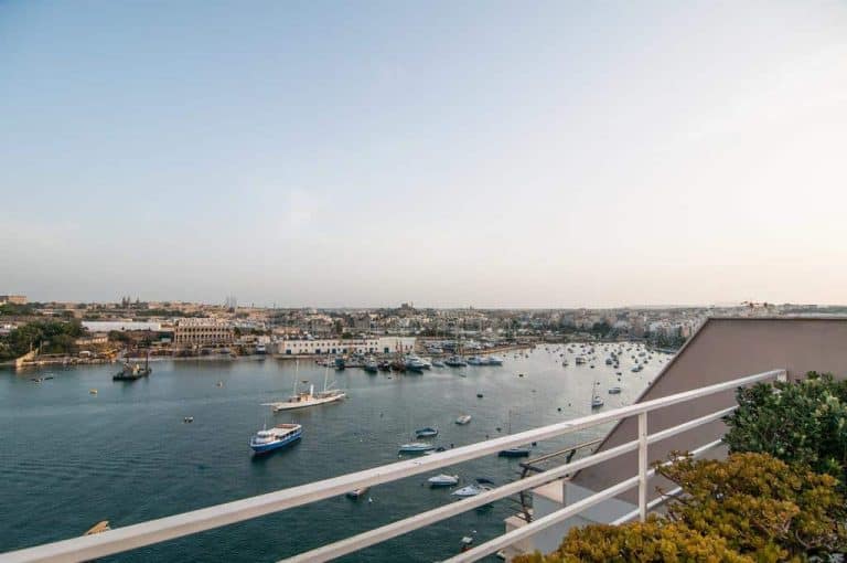 Views out over Marsamxett Harbour at Pebbles Boutique Aparthotel.