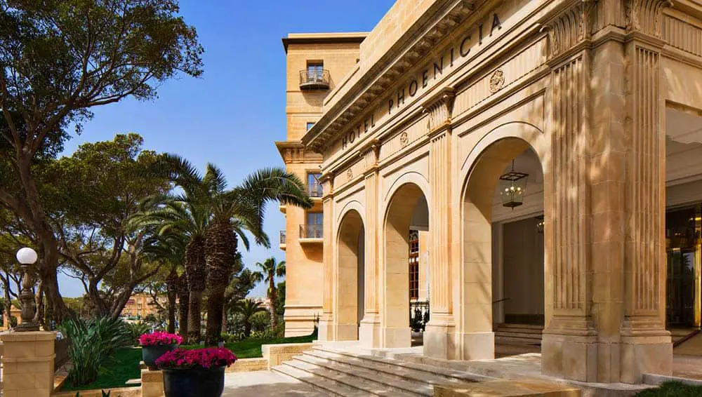 The entrance to the Phoenicia Hotel Malta