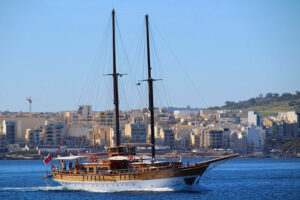 Taking a round Malta day cruise on a Turkish gullet.