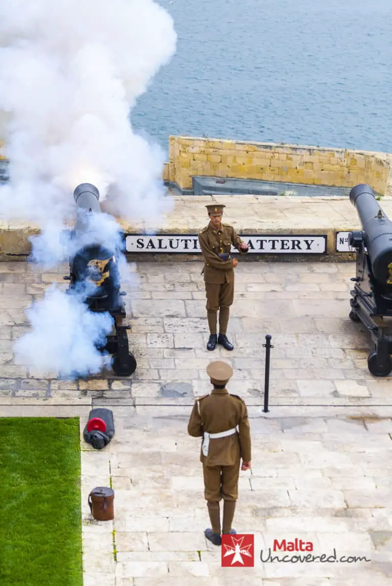 Cannon shot fired at the Saluting Battery in Valletta.